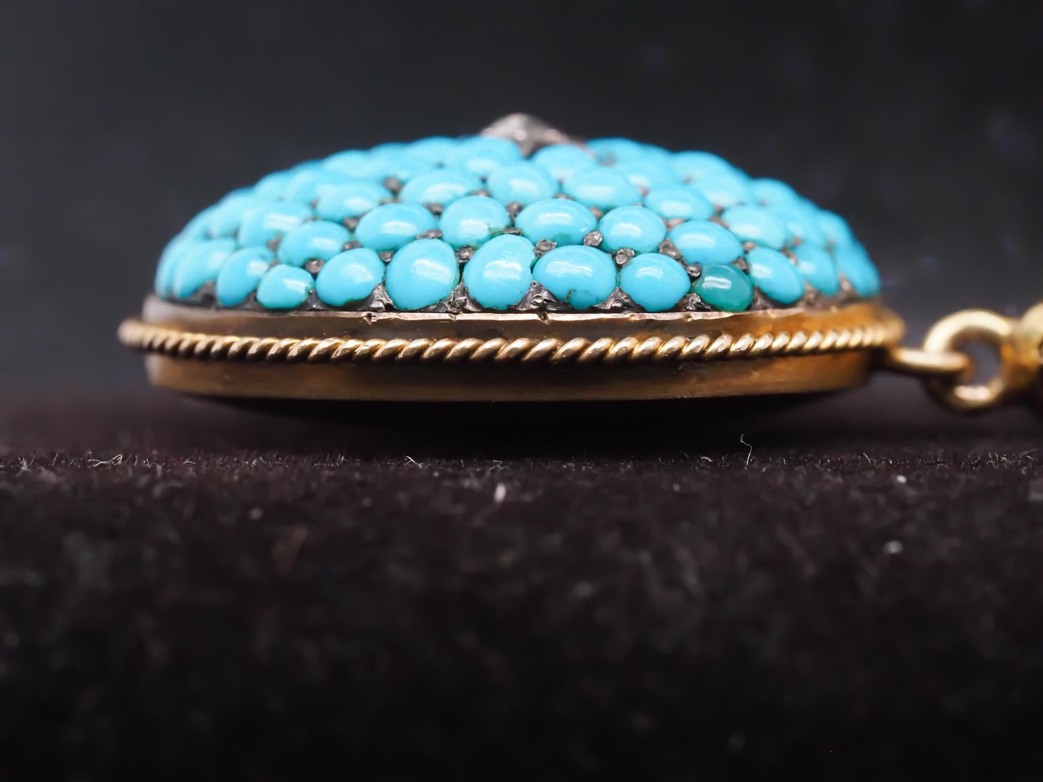Collier victorien en or, turquoises et diamants taille rose en vente 4