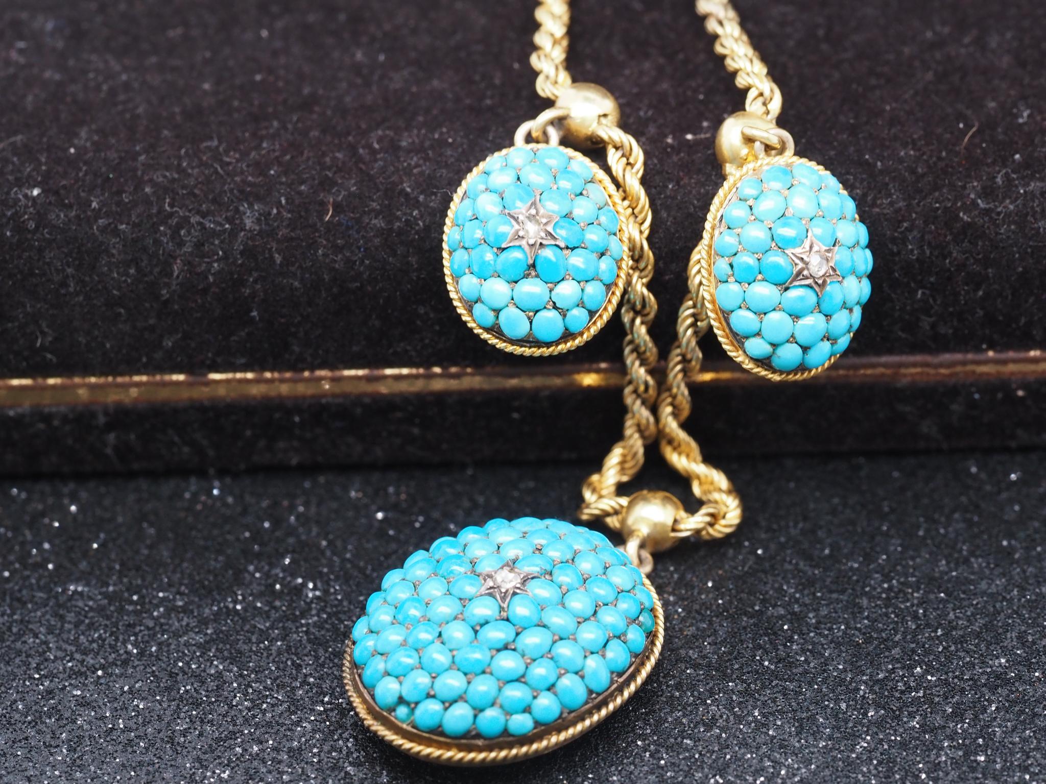 Collier victorien en or, turquoises et diamants taille rose Pour femmes en vente