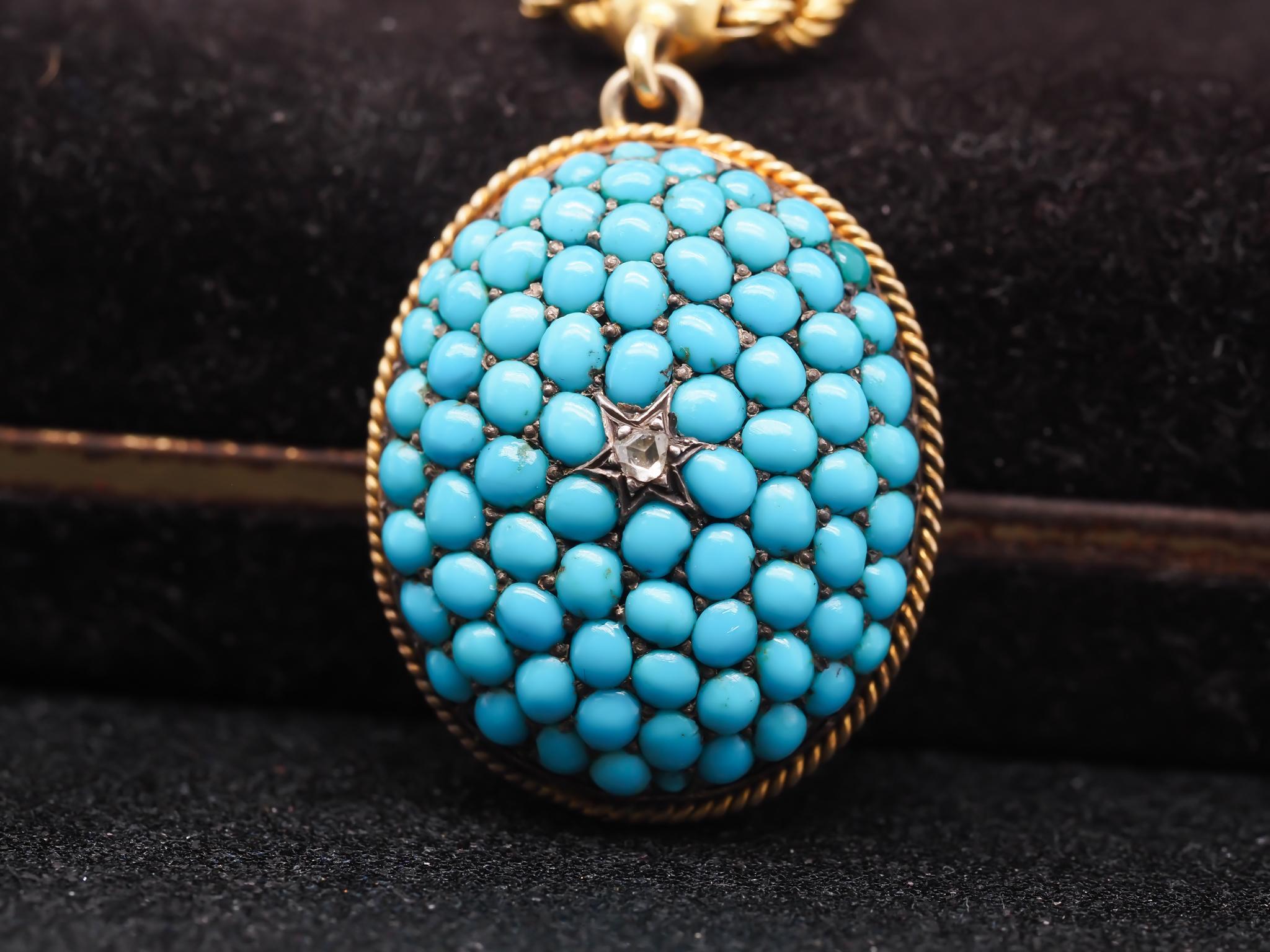 Collier victorien en or, turquoises et diamants taille rose en vente 1
