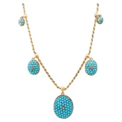 Victorian Gold Turquoise and Rose Cut Diamond Necklace