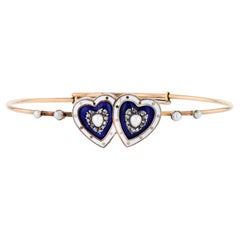 Antique Victorian Gold Twin Hearts Diamond Estate Bracelet
