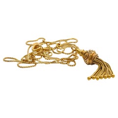 Vintage Victorian Gold Box Chain Tassel Pendant Necklace
