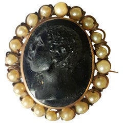 Gold Cameo Antique Brooch with Natural Pearls