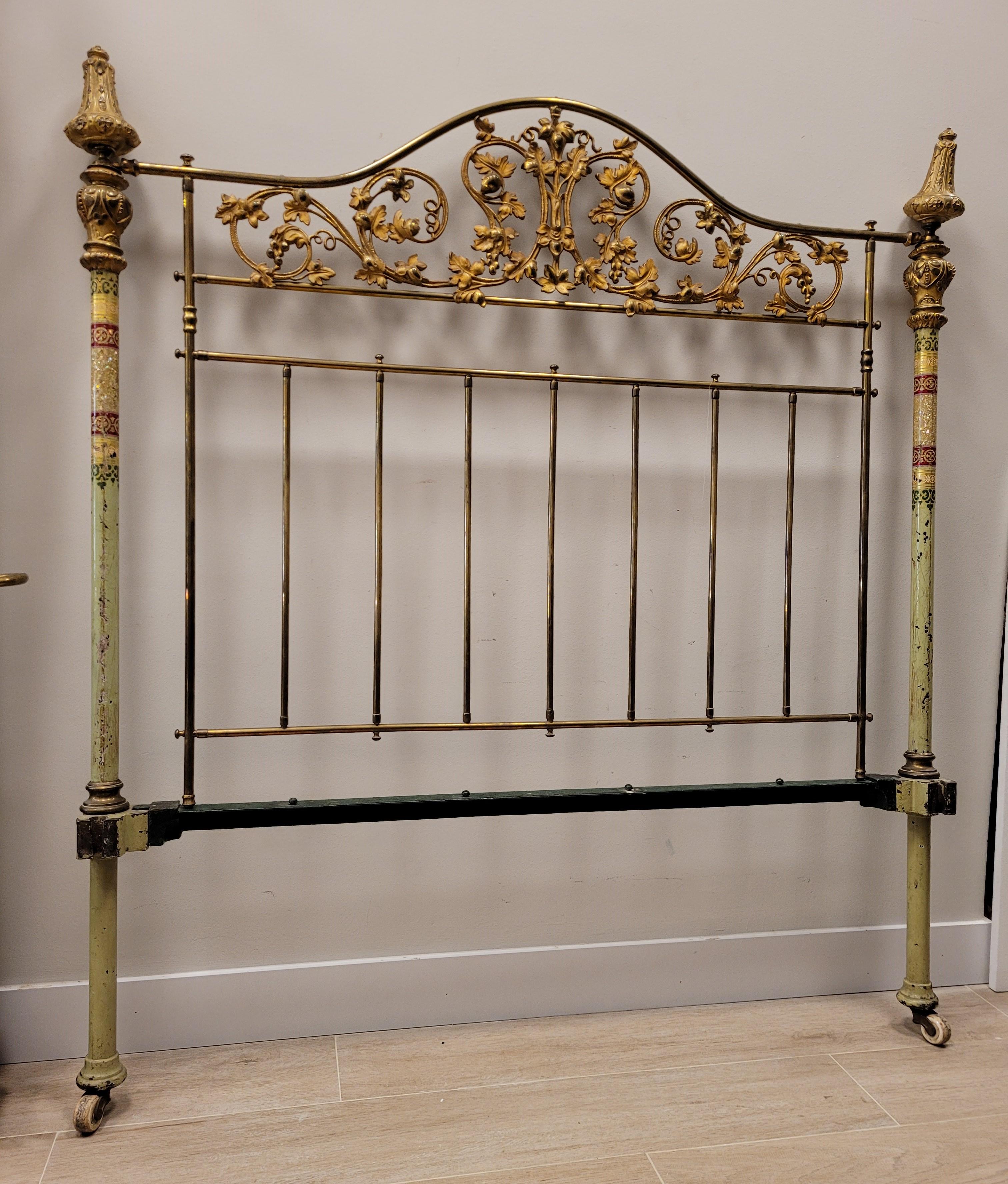 Hand-Crafted Victorian Golden Bronze Bed, Poly Chrome Bronze