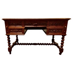 Antique Victorian Golden Oak Green Man Desk