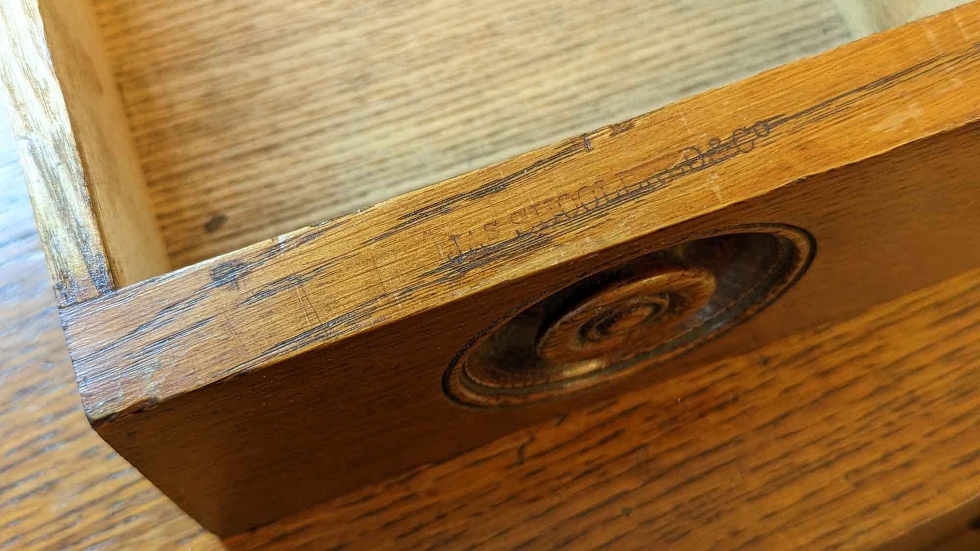 Leather Victorian Golden Oak Swivel Pedestal Desk For Sale