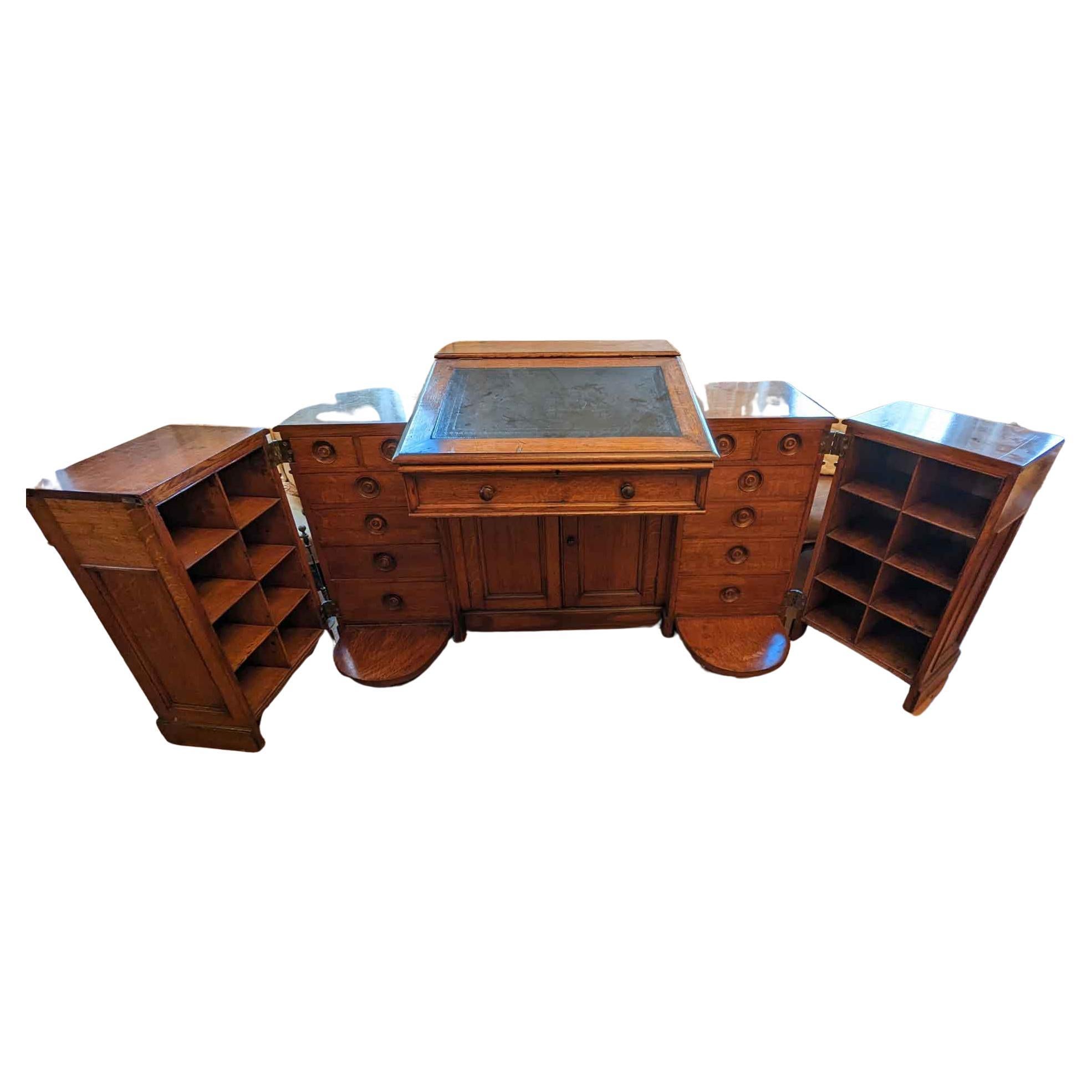 Victorian Golden Oak Swivel Pedestal Desk