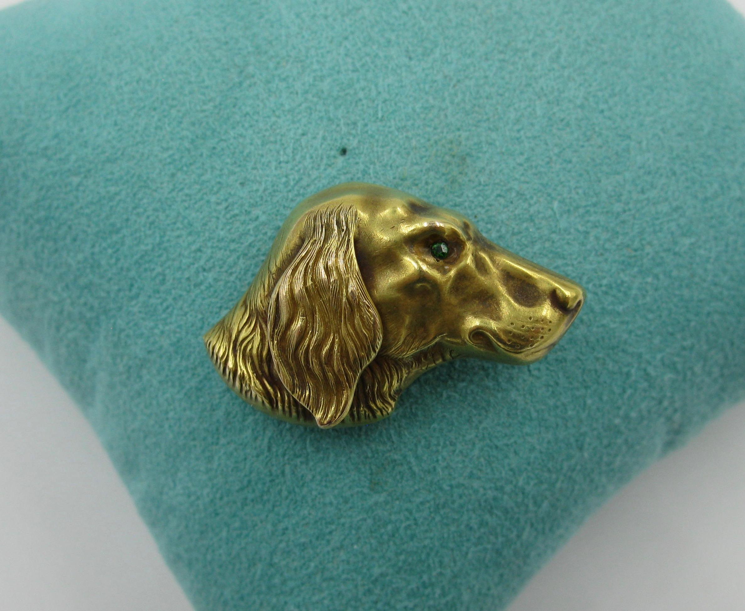 Victorian Golden Retriever Dog Emerald 14 Karat Gold Brooch Pin Riker Brothers 3