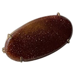 Victorian Goldstone Oval Cabochon Bar Brooch, c. 1880s