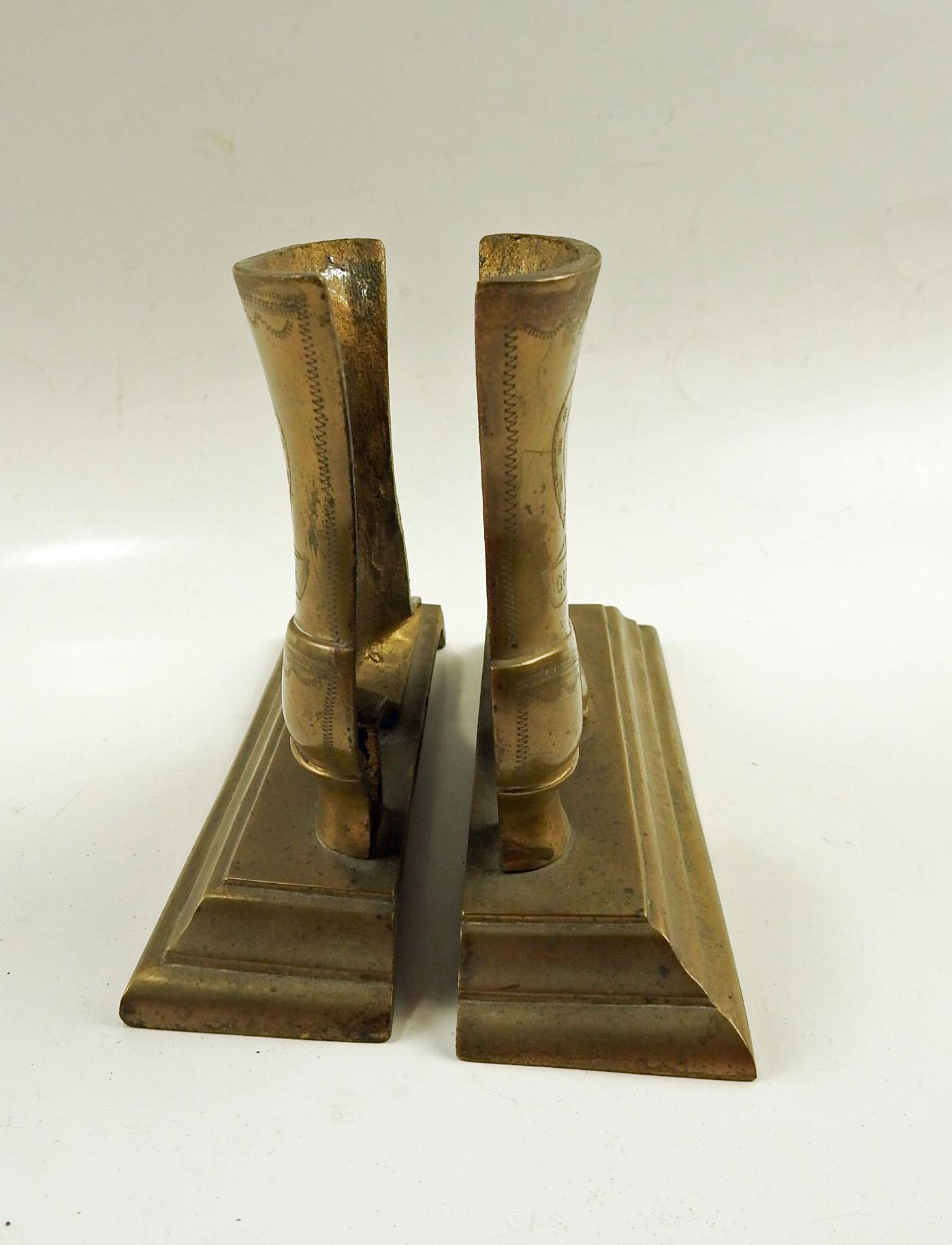 Victorian Good Luck Brass Boot Bookends In Good Condition In Seguin, TX