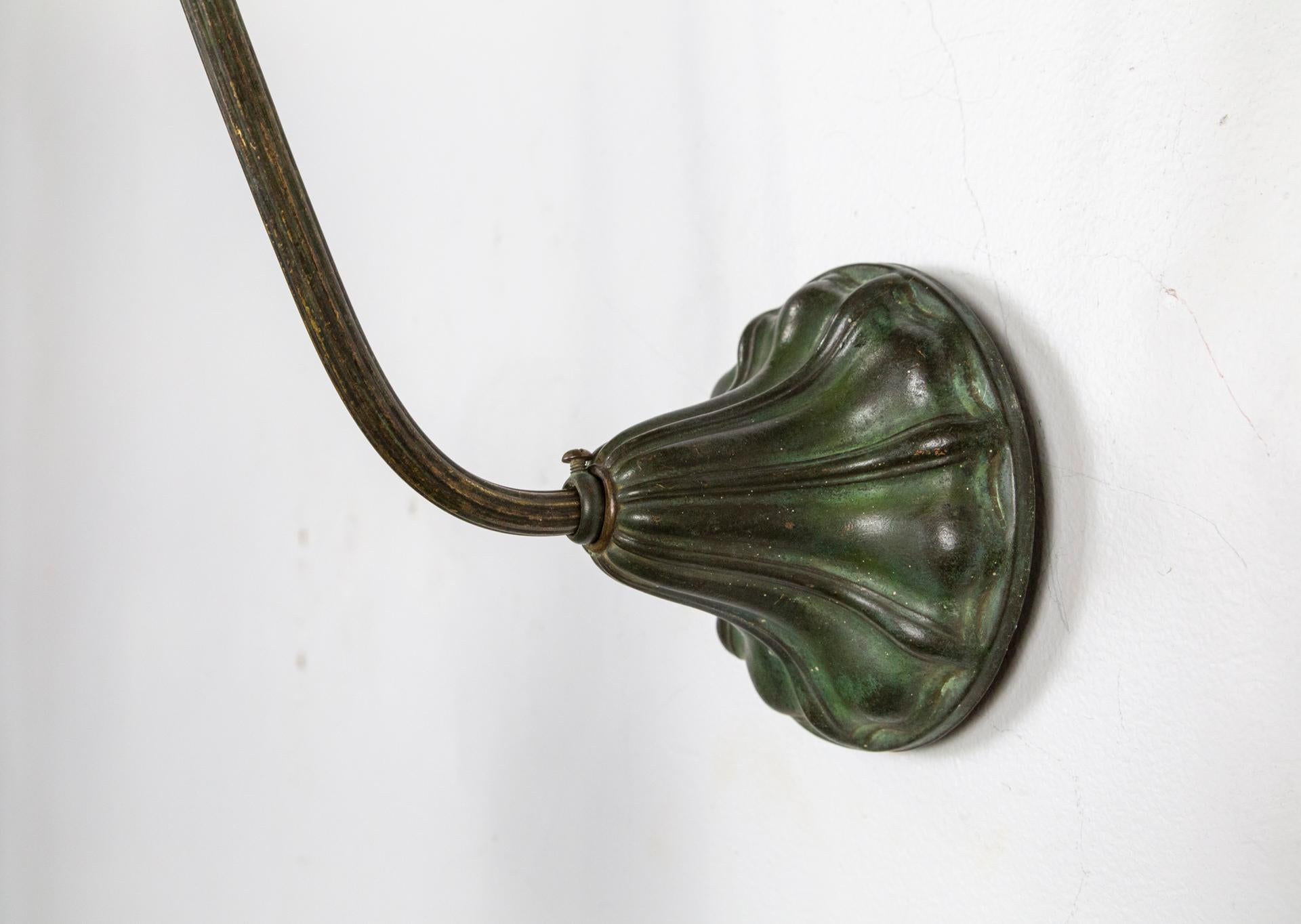 Victorian Gooseneck Darkened Brass Arm Sconces w/ Geometric Glass 'Pair' 1
