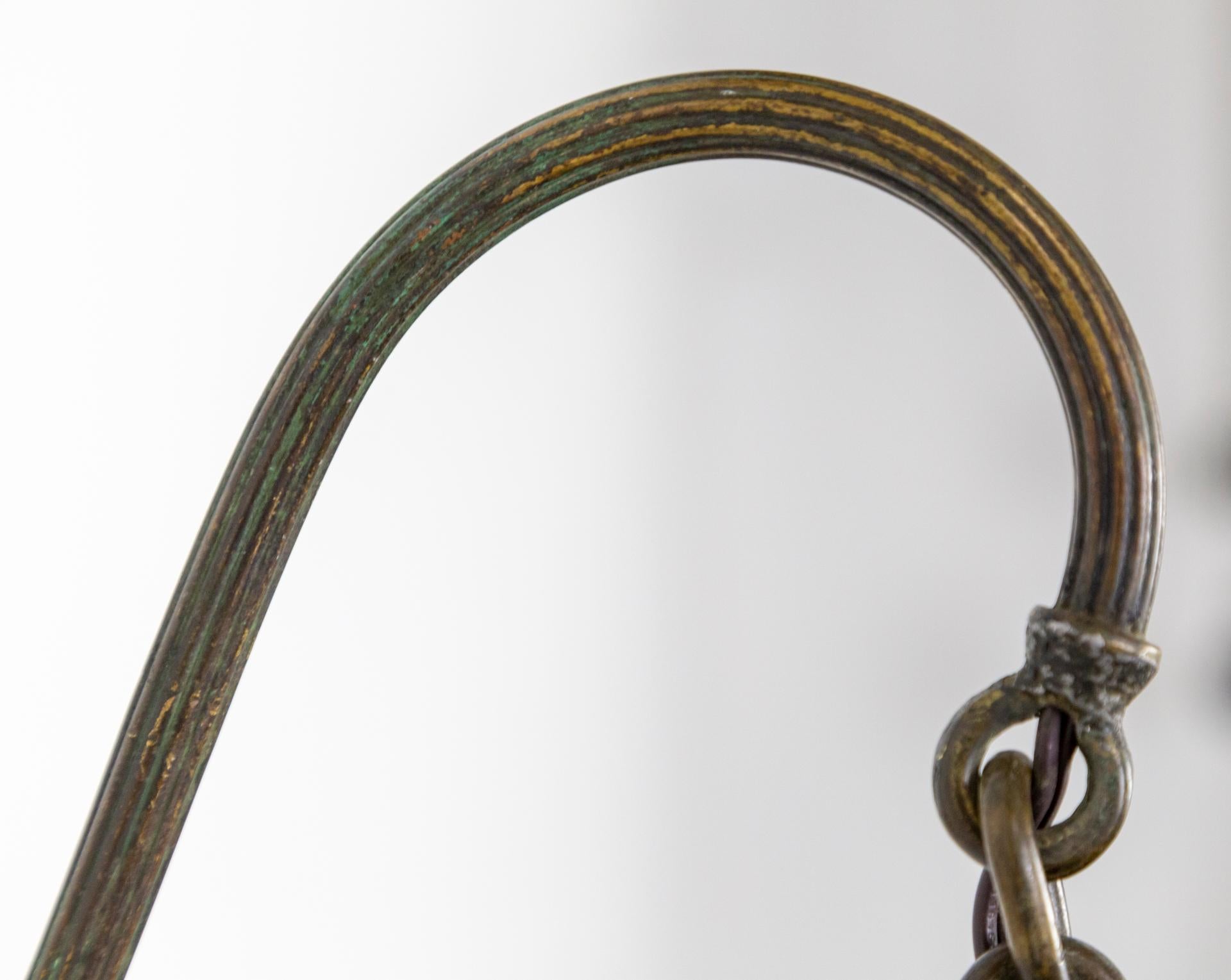 Victorian Gooseneck Darkened Brass Arm Sconces w/ Geometric Glass 'Pair' 2