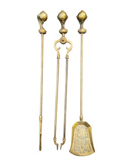 Victorian Gothic Brass Ball and Eagle Claw Motif Fire Companion Set