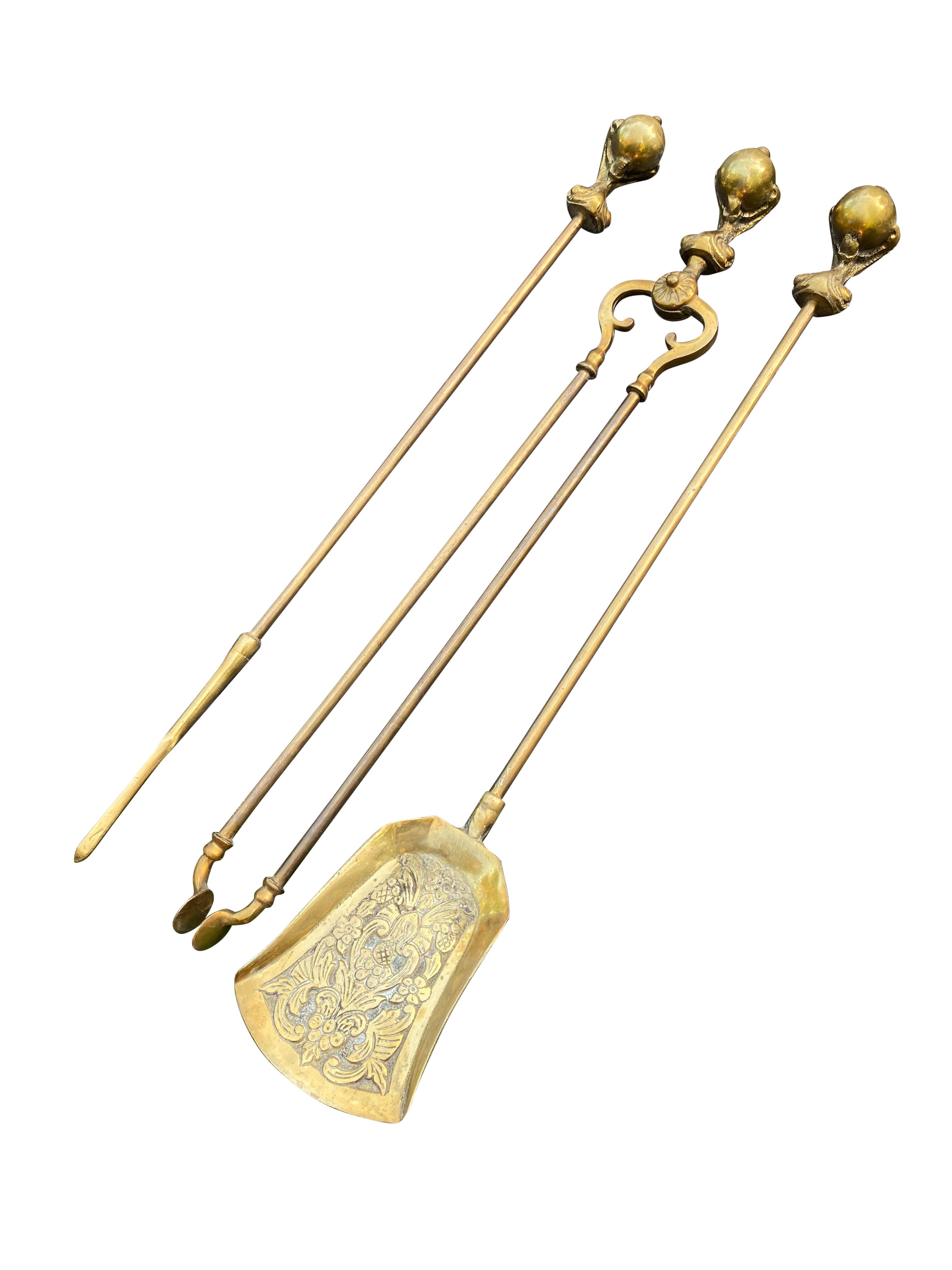 victorian fireside companion set brass