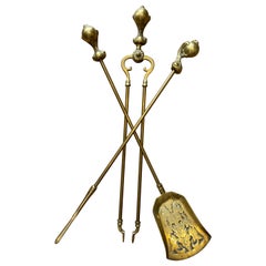 Victorian Gothic Brass Ball and Eagle Claw Motif Fire Companion Set