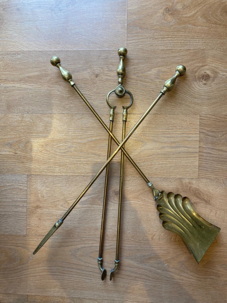 Victorian Gothic Brass Fire Companion Set, 19th Century For Sale at 1stDibs