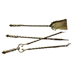 Victorian Gothic Brass Fire Companion Set, 19th Century