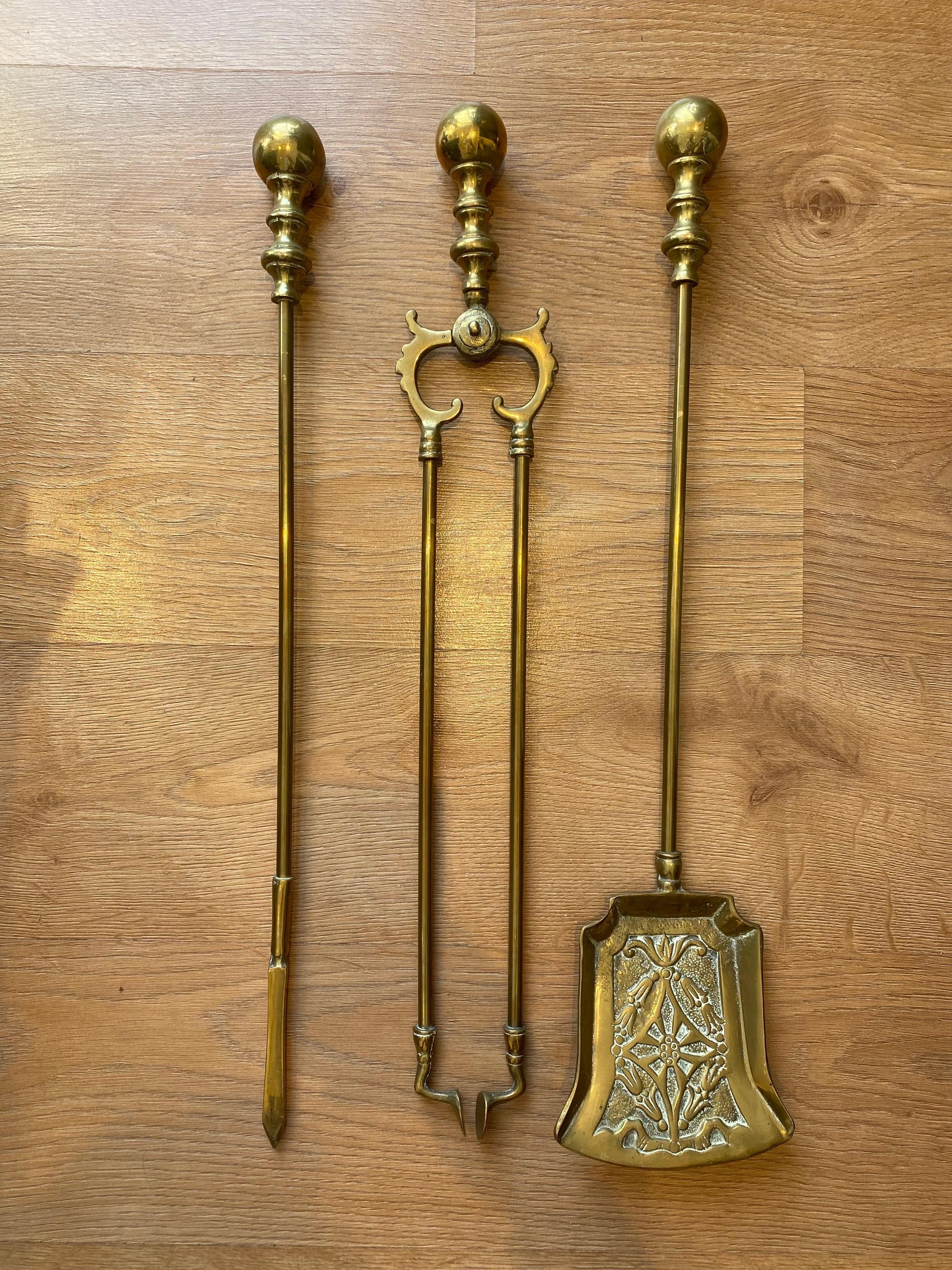 victorian fireside companion set brass