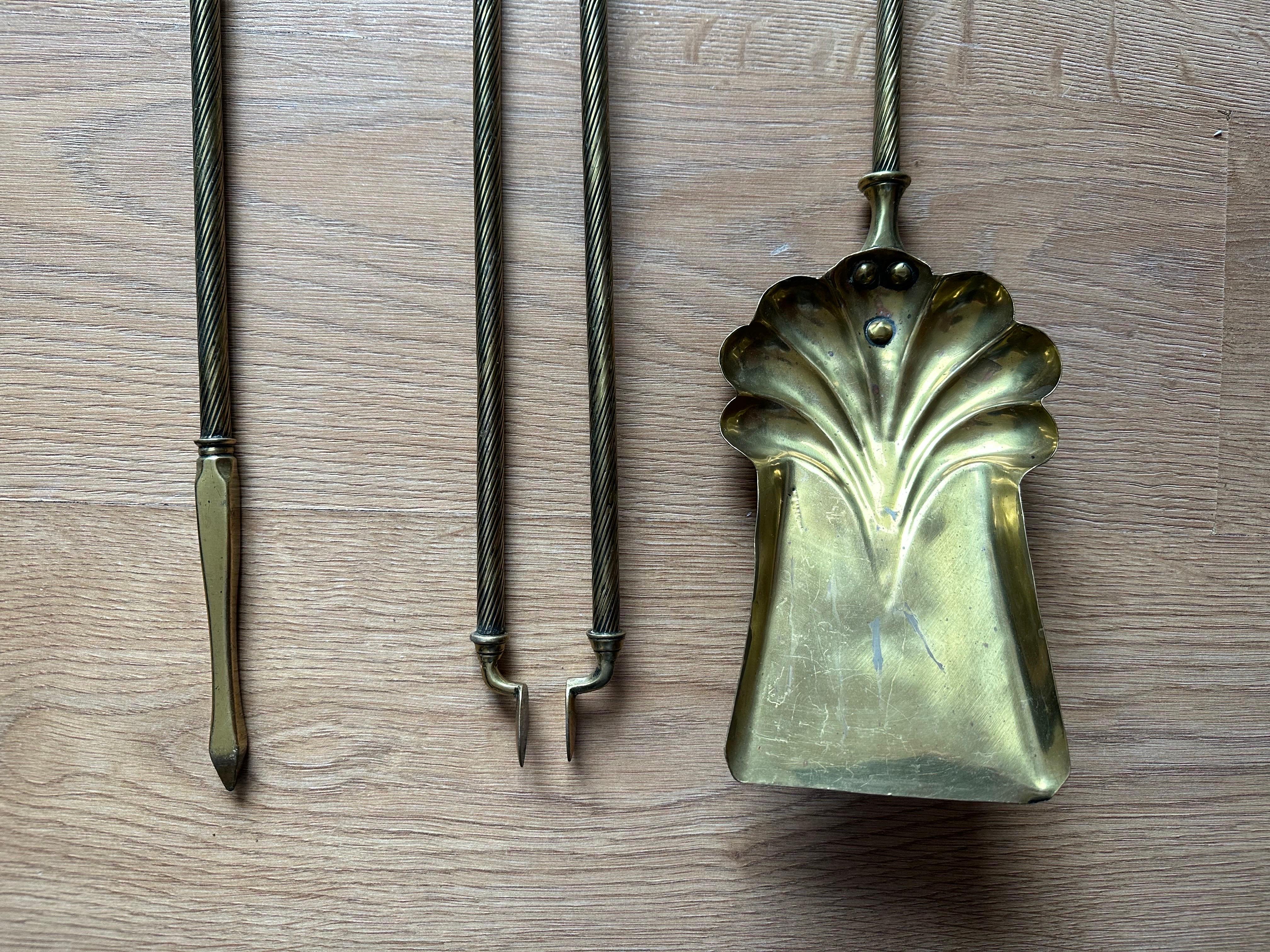 Bronze Victorian Gothic Brass Fire Companion Set, 19th Century For Sale