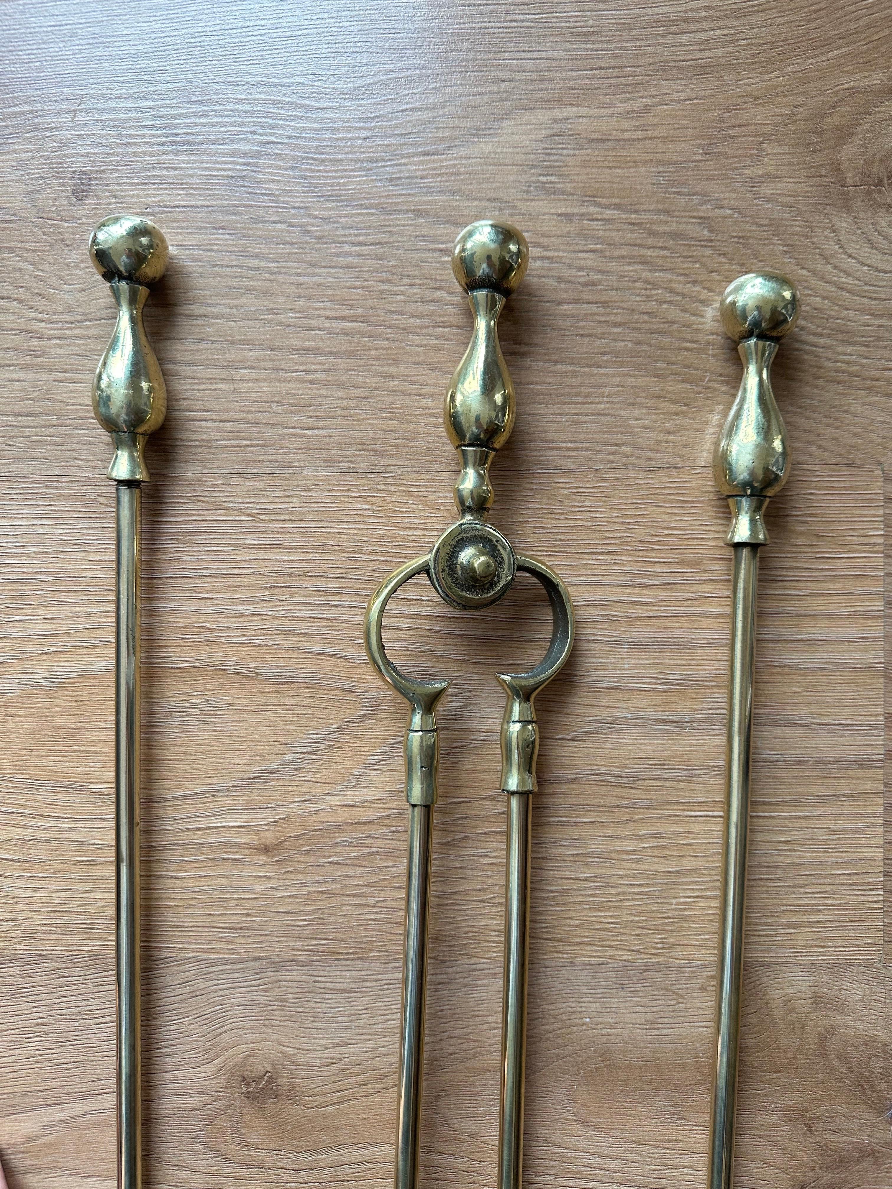 19th Century, Victorian Gothic Brass Fire Companion Set For Sale 3