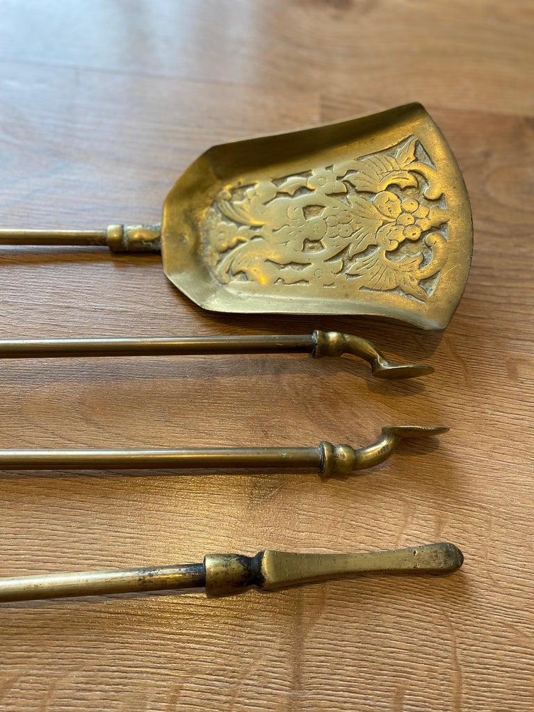 Victorian Gothic Brass Fire Companion Set, 19th Century For Sale at 1stDibs