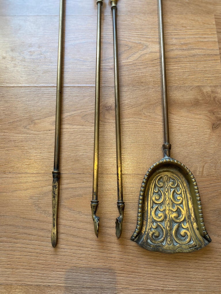 Victorian Gothic Brass Fire Companion Set, 19th Century For Sale at 1stDibs