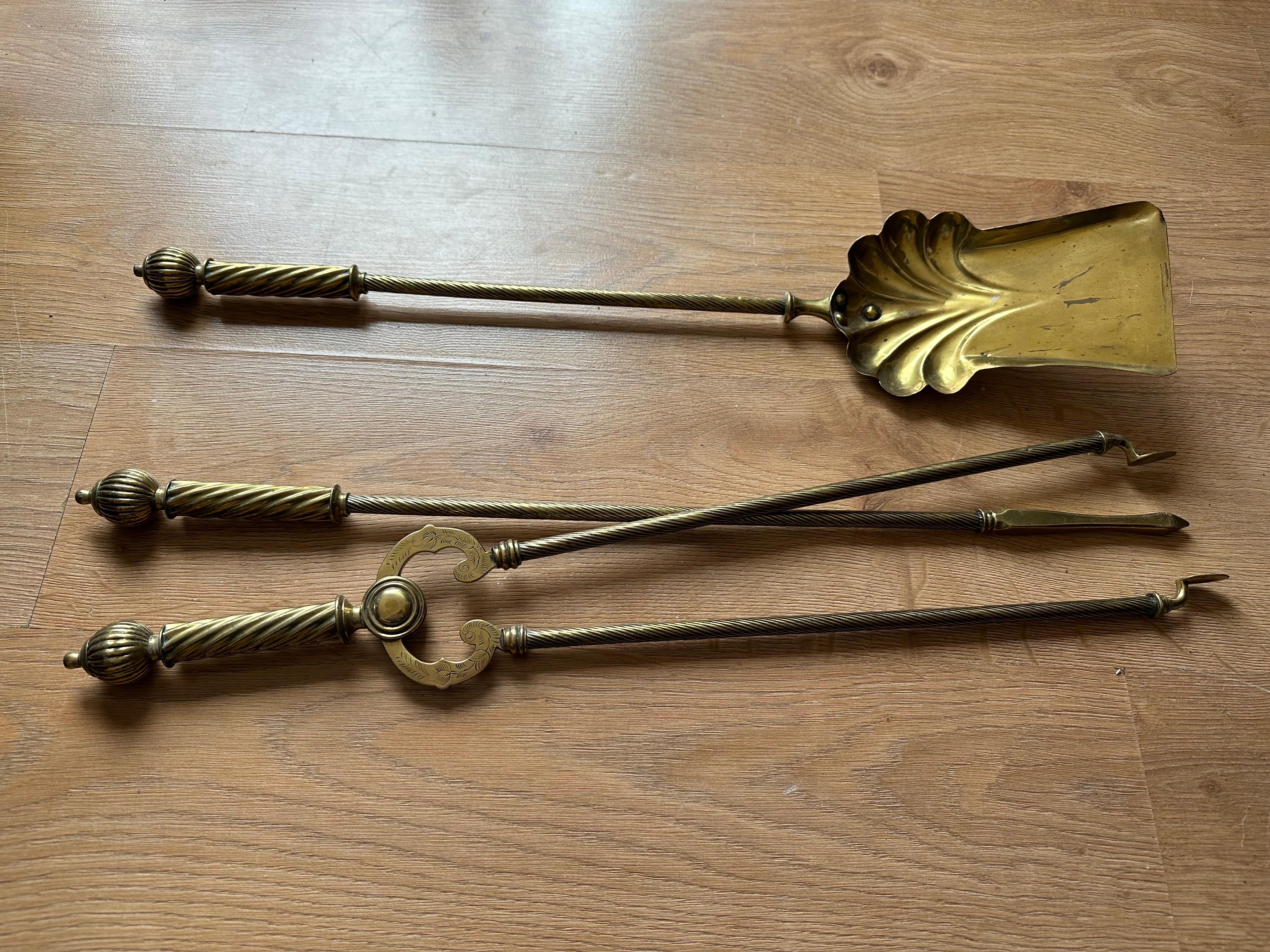 Victorian Gothic Brass Fire Companion Set, 19th Century For Sale 3