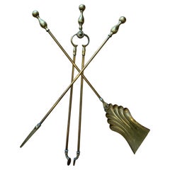 Victorian Gothic Brass Fire Companion Set, 19th Century