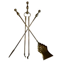 Victorian Gothic Brass Fire Companion Set, 19th Century