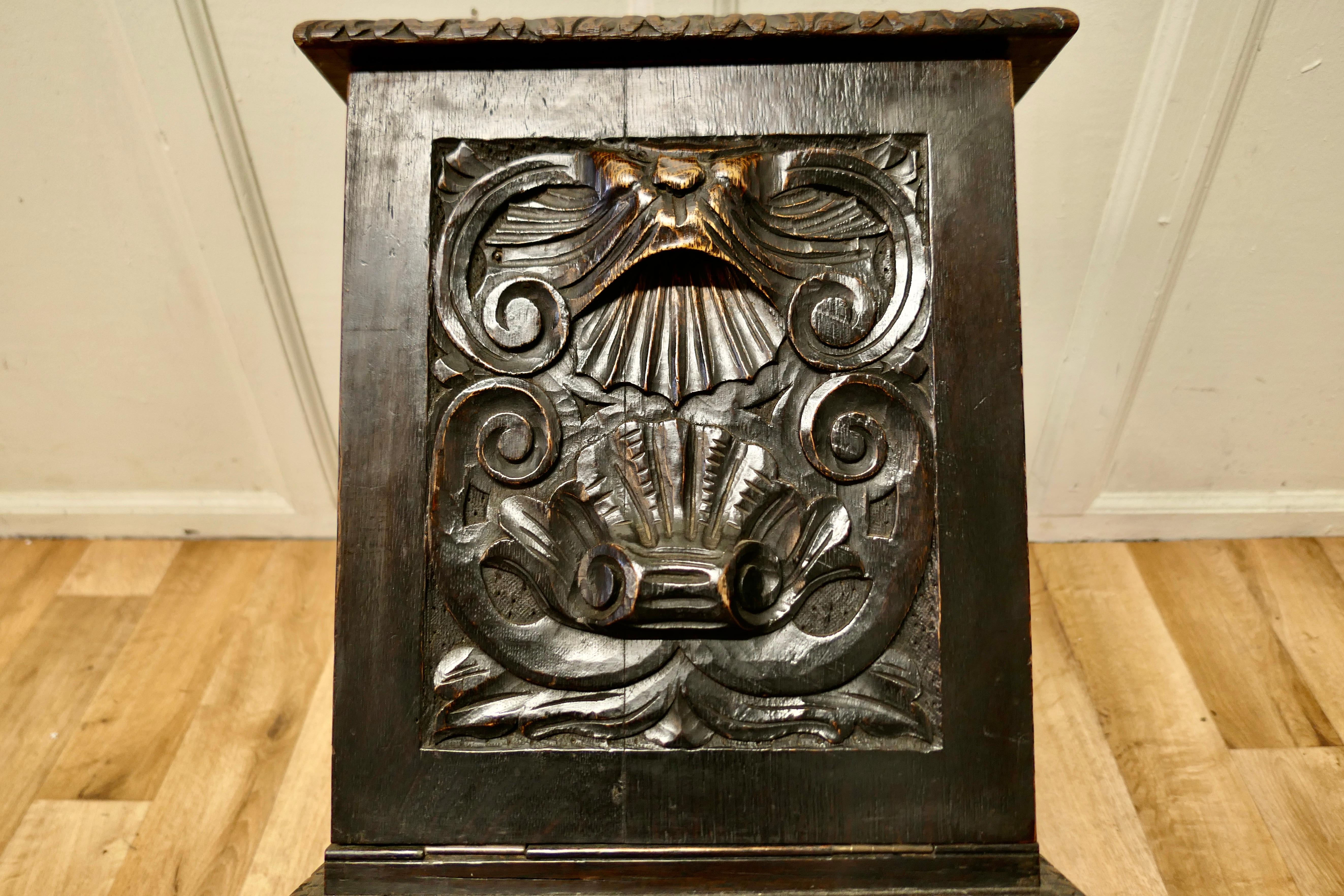 Victorian Gothic Carved Oak Green Man Coal or Log Box For Sale 4