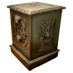 Victorian Gothic Carved Oak Green Man Coal or Log Box