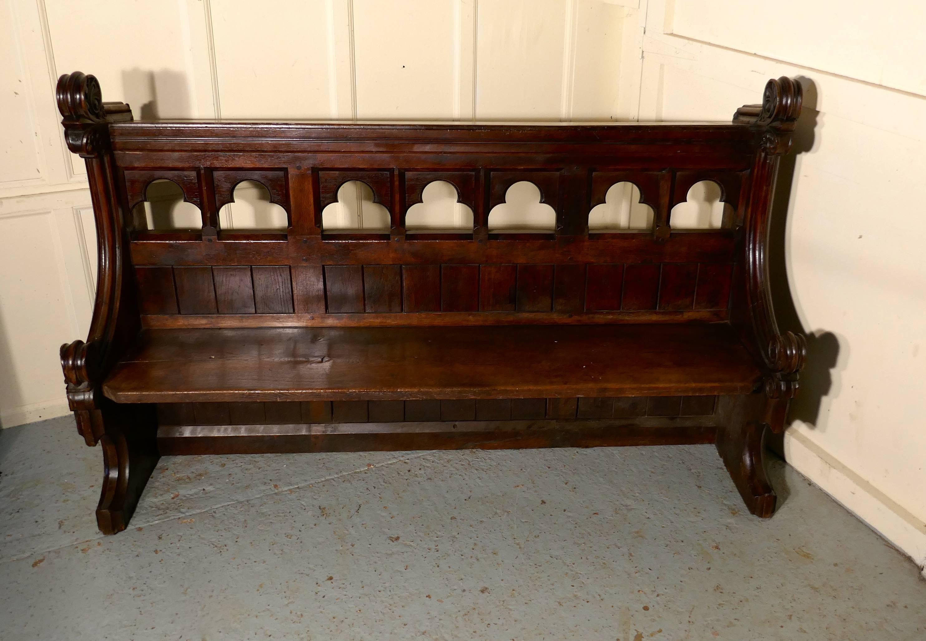 Victorian Gothic Carved Oak Pew 1