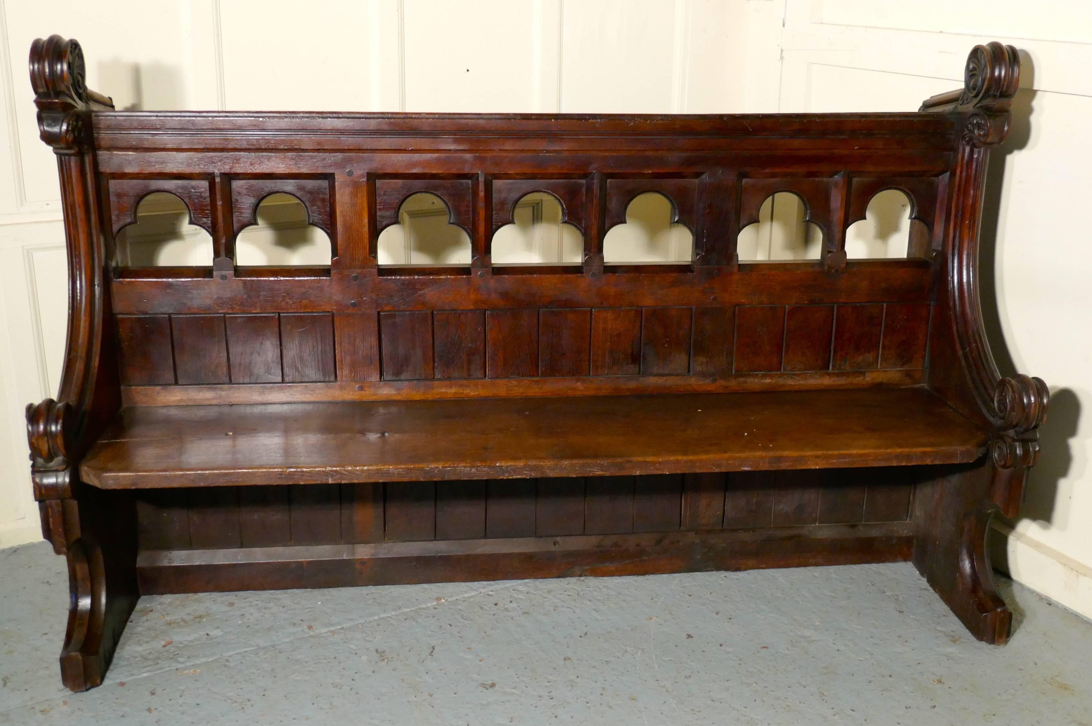 Victorian Gothic Carved Oak Pew 2
