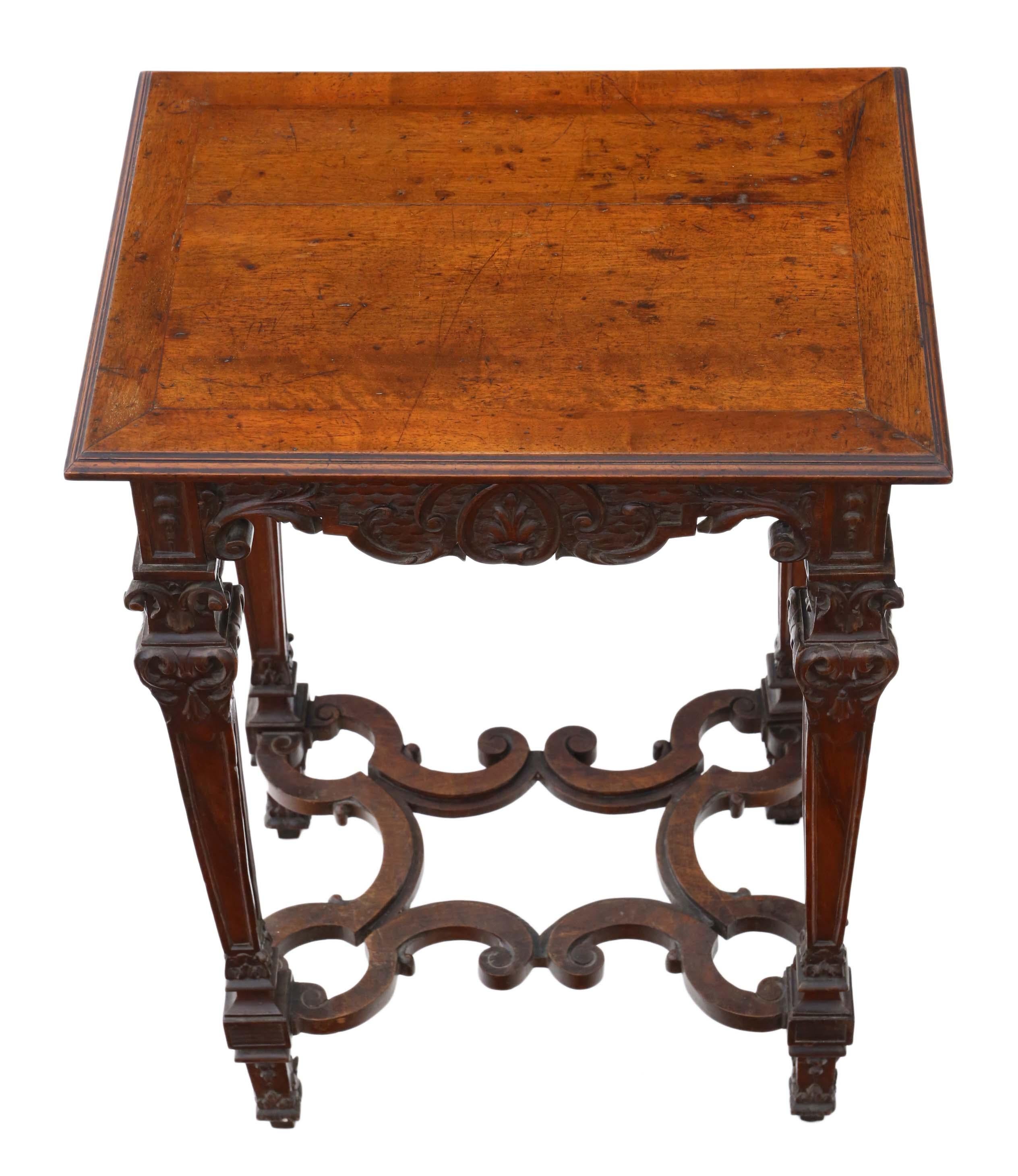 Antique Victorian Gothic quality carved walnut wine, side or occasional table, circa 1860.
Solid with no loose joints. Full of age, character and charm. No woodworm.
A rare attractive table.
Would look great in the right location!
Overall