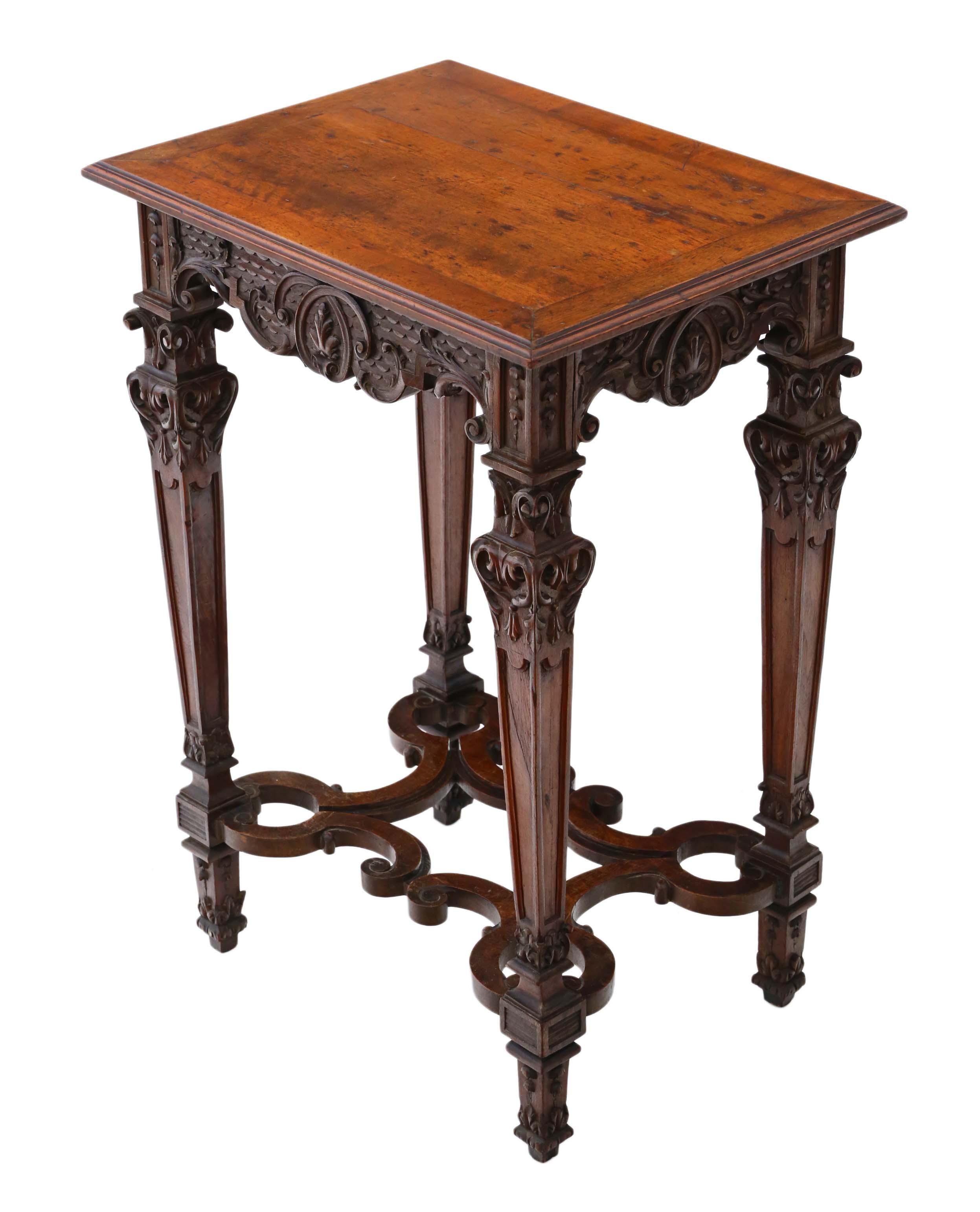 Mid-19th Century Victorian Gothic Carved Walnut Wine Table Side Occasional