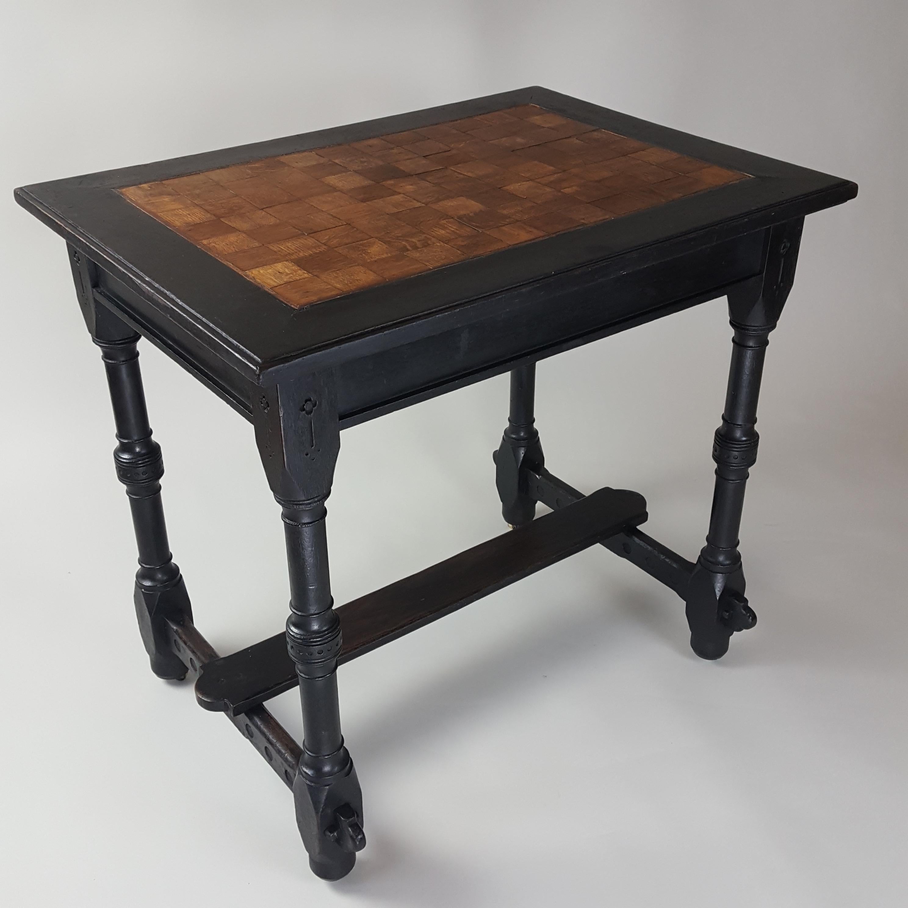 Unusual 19th Century ebonised table with oak parquetry to dating to around 1875. 