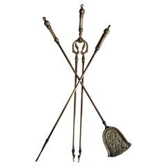 Victorian Gothic Floral Motif Fire Companion Set, 19th Century