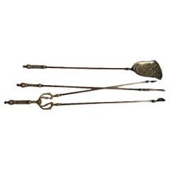 Victorian Gothic Floral Motif Fire Companion Set, 19th Century