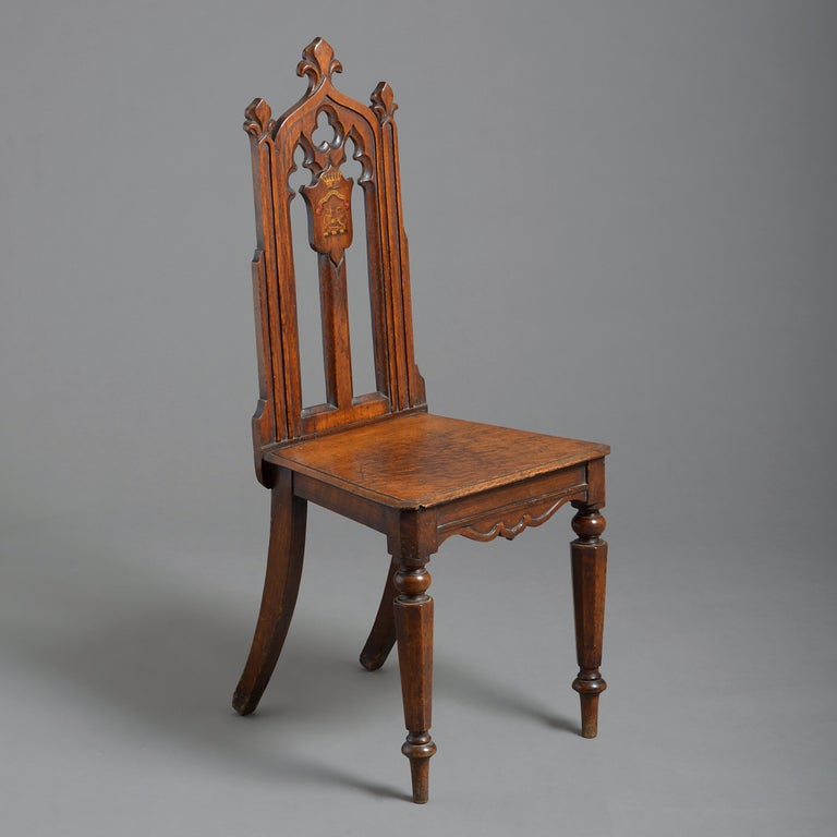 Victorian Gothic Oak Hall Table and Chairs For Sale at 1stDibs