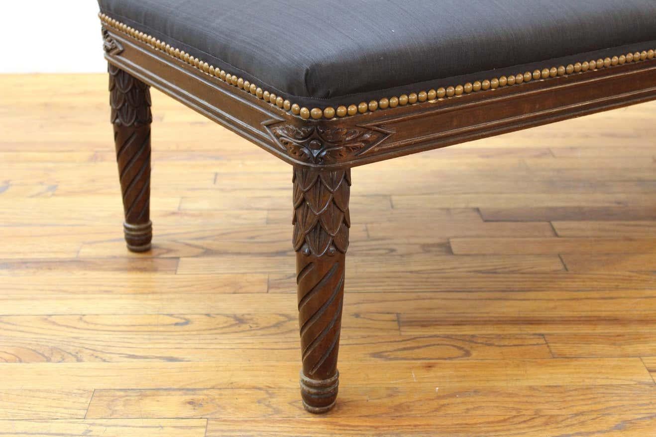 Unknown Victorian Gothic Revival Carved Wood Banquette Ottoman For Sale