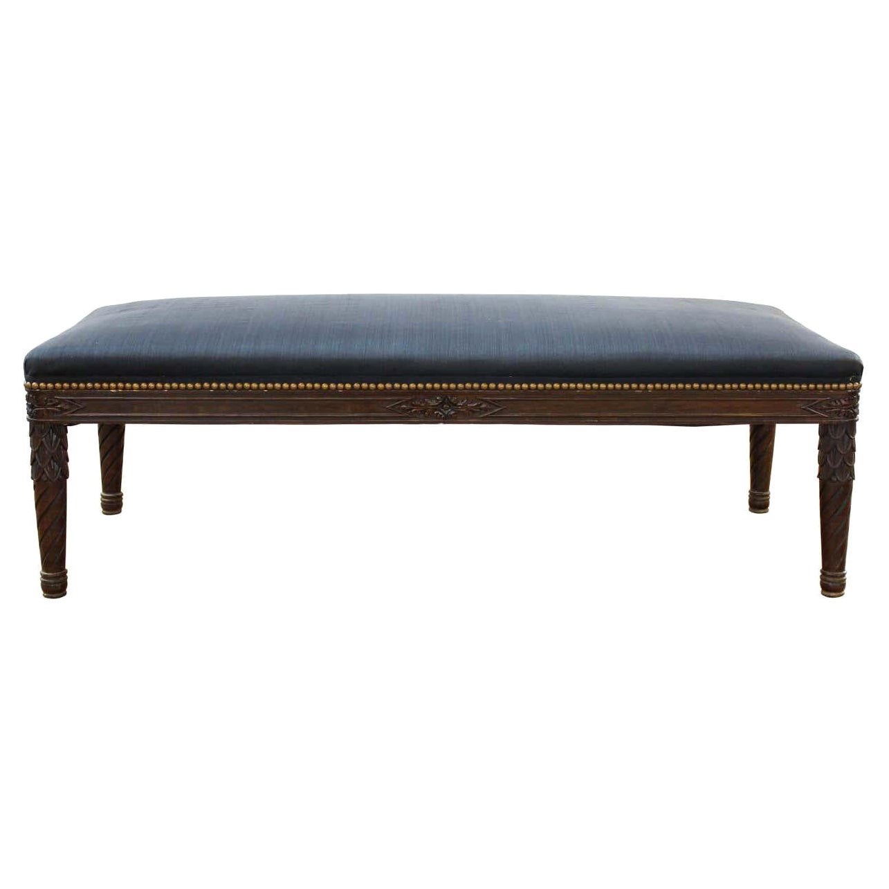 Victorian Gothic Revival Carved Wood Banquette Ottoman