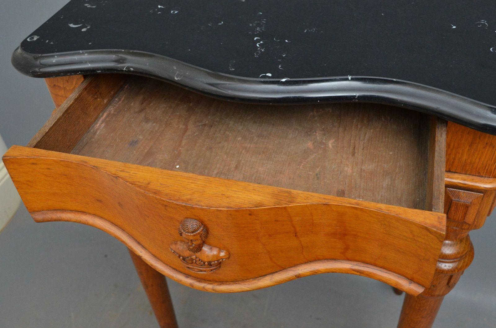 Marble Victorian Gothic Revival Console Table in Oak Hall Table c1870s For Sale