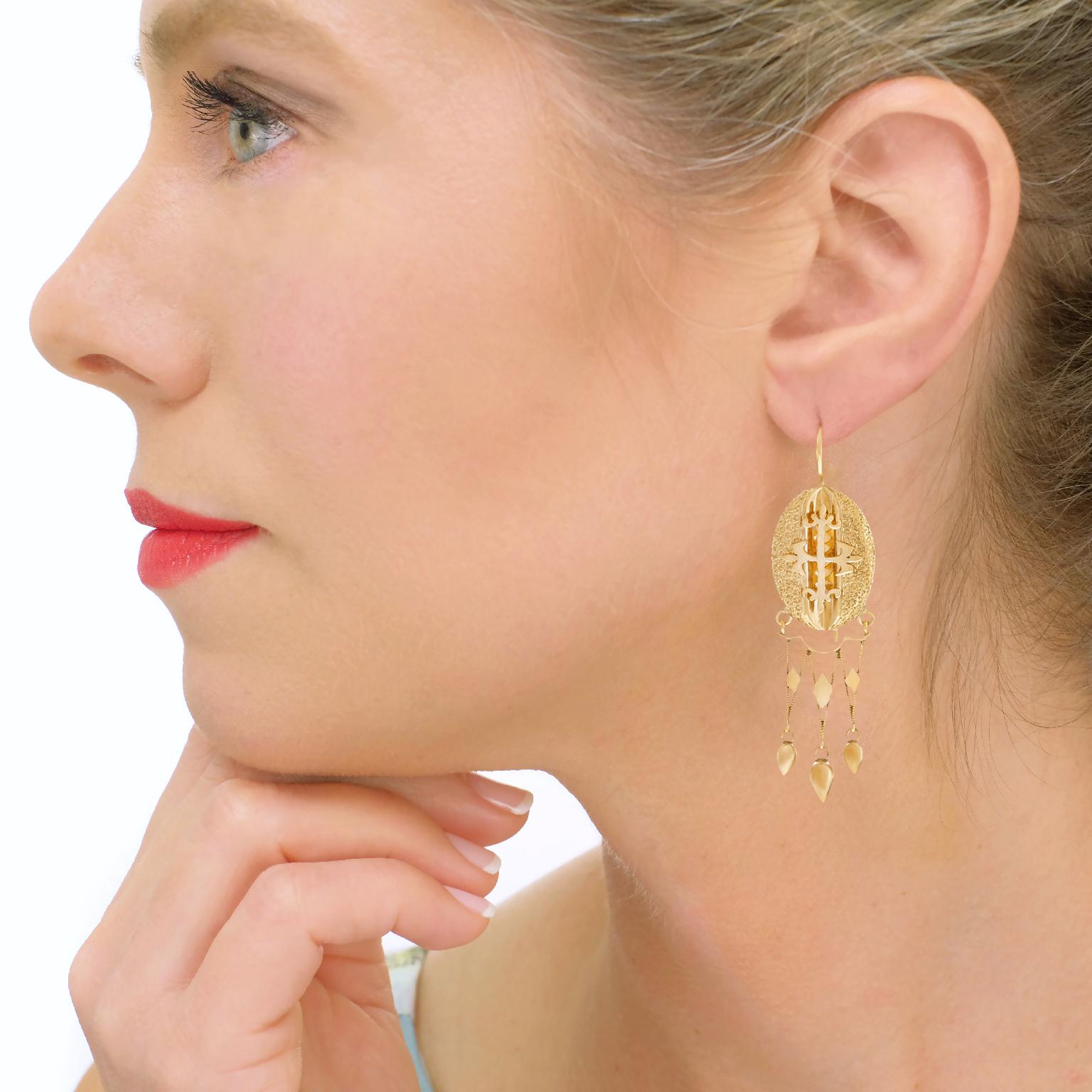 Women's Victorian Gothic Revival Gold Earrings