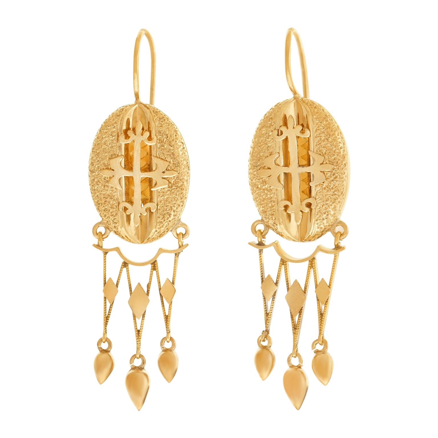 Victorian Gothic Revival Gold Earrings