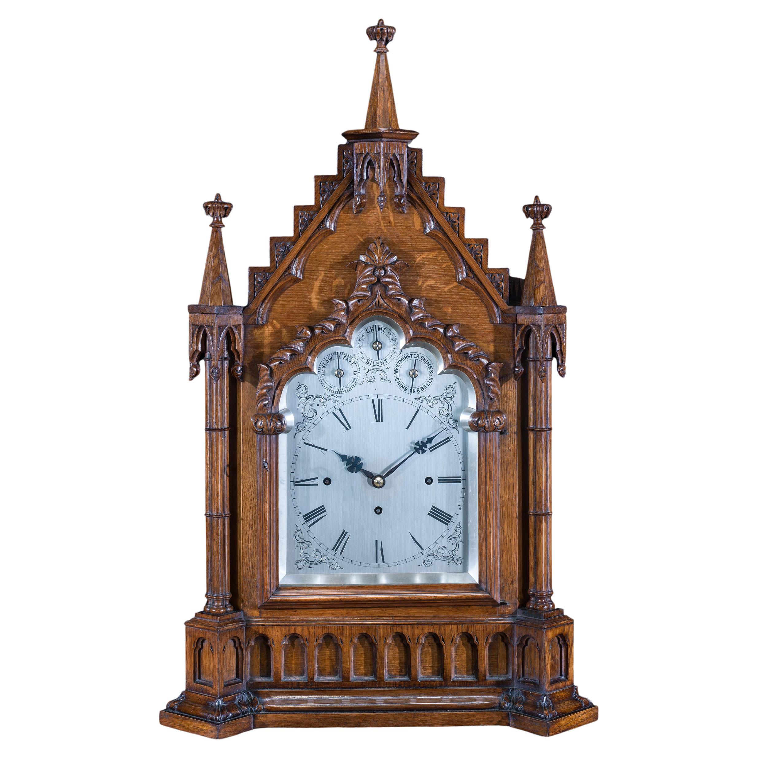 Victorian Gothic Revival Oak Clock 