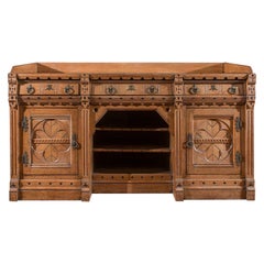 Victorian Gothic Revival Oak Sideboard with Ebony Inlay