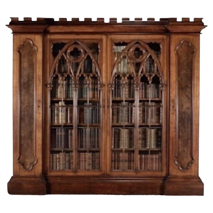 Victorian Gothic Revival Pollard Oak Cabinet Bookcase For Sale