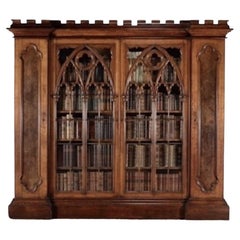 Victorian Gothic Revival Pollard Oak Cabinet Bookcase