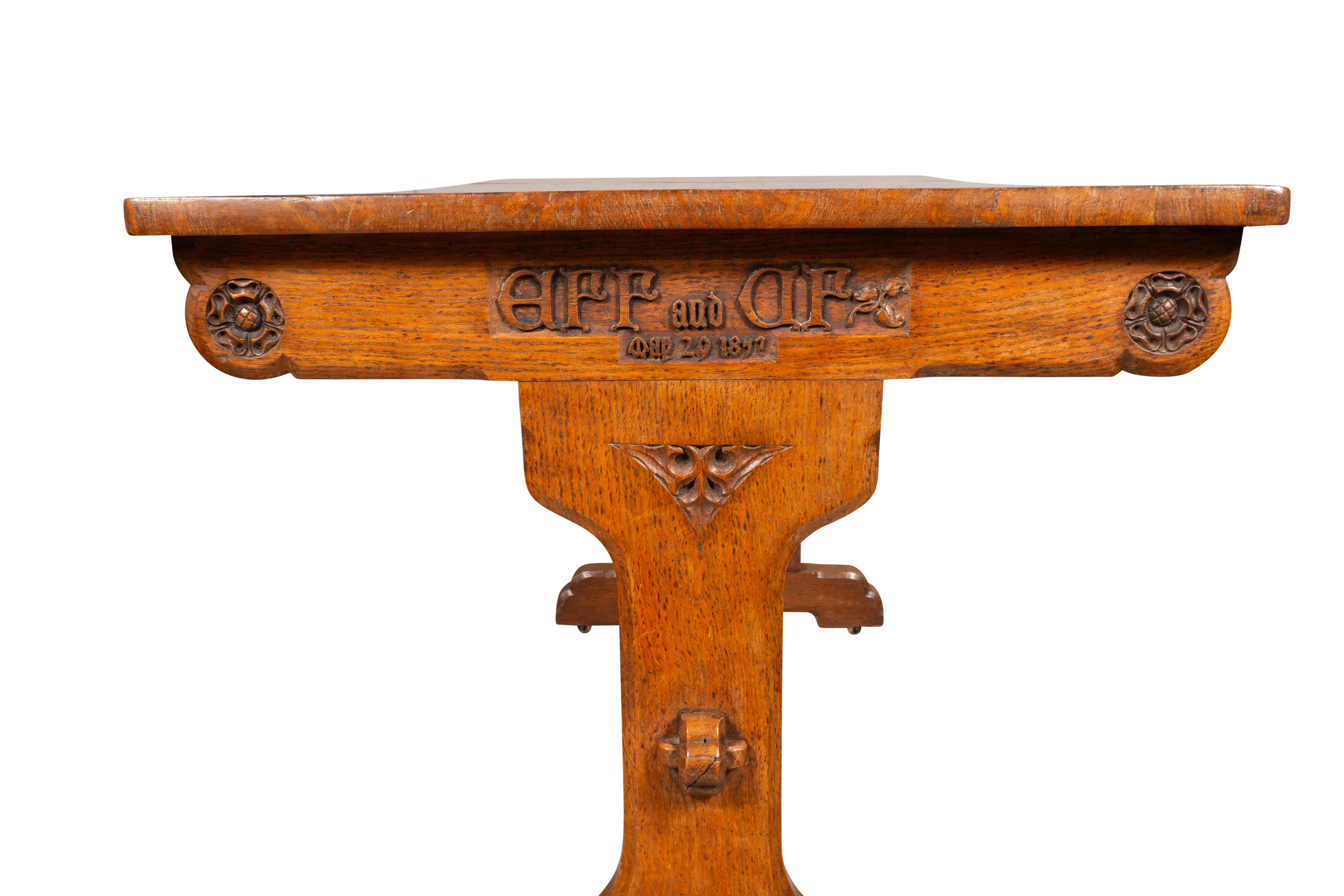 Victorian Gothic Revival Pollard Oak Games Table Attributed To Pugin For Sale 5