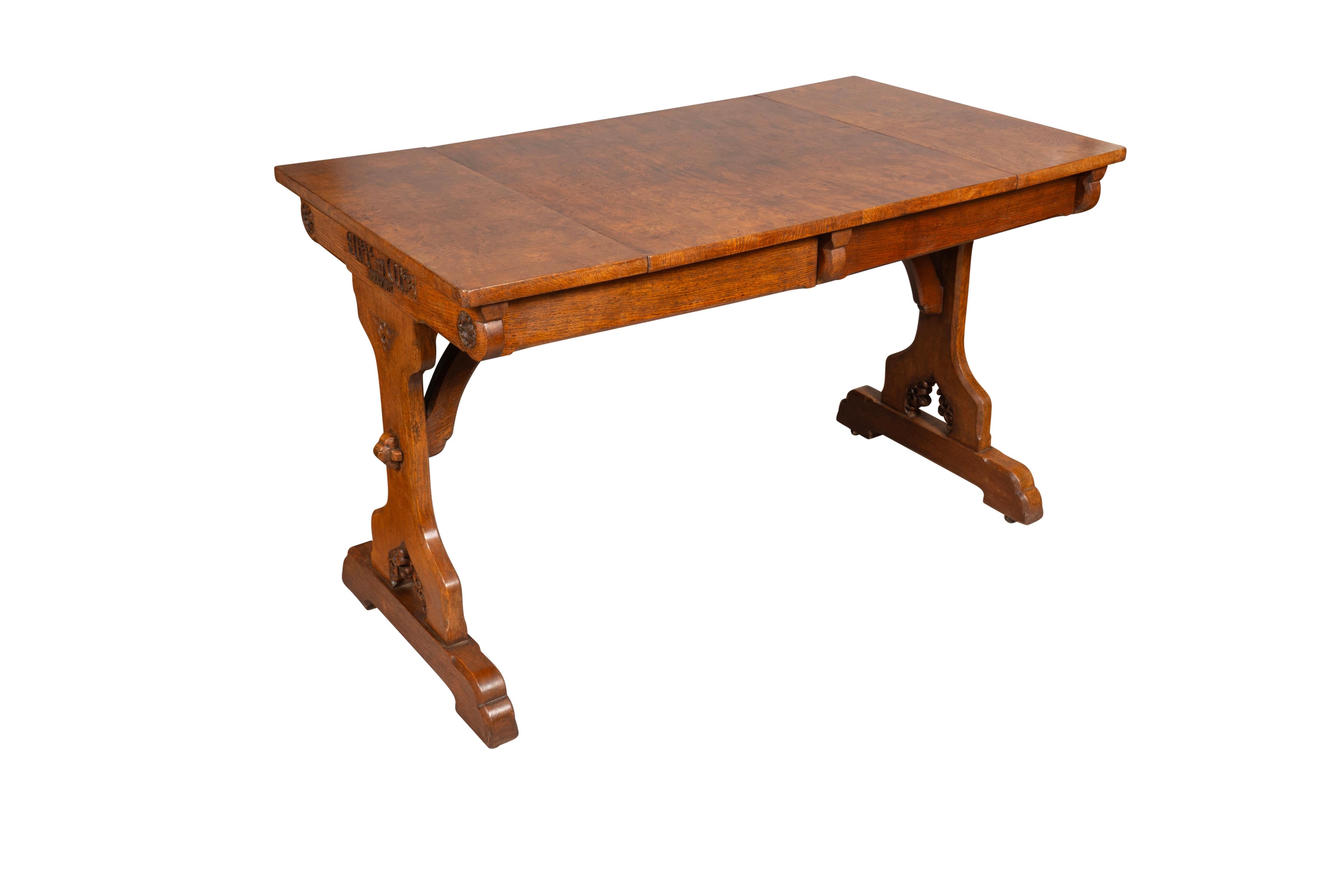 English Victorian Gothic Revival Pollard Oak Games Table Attributed To Pugin For Sale